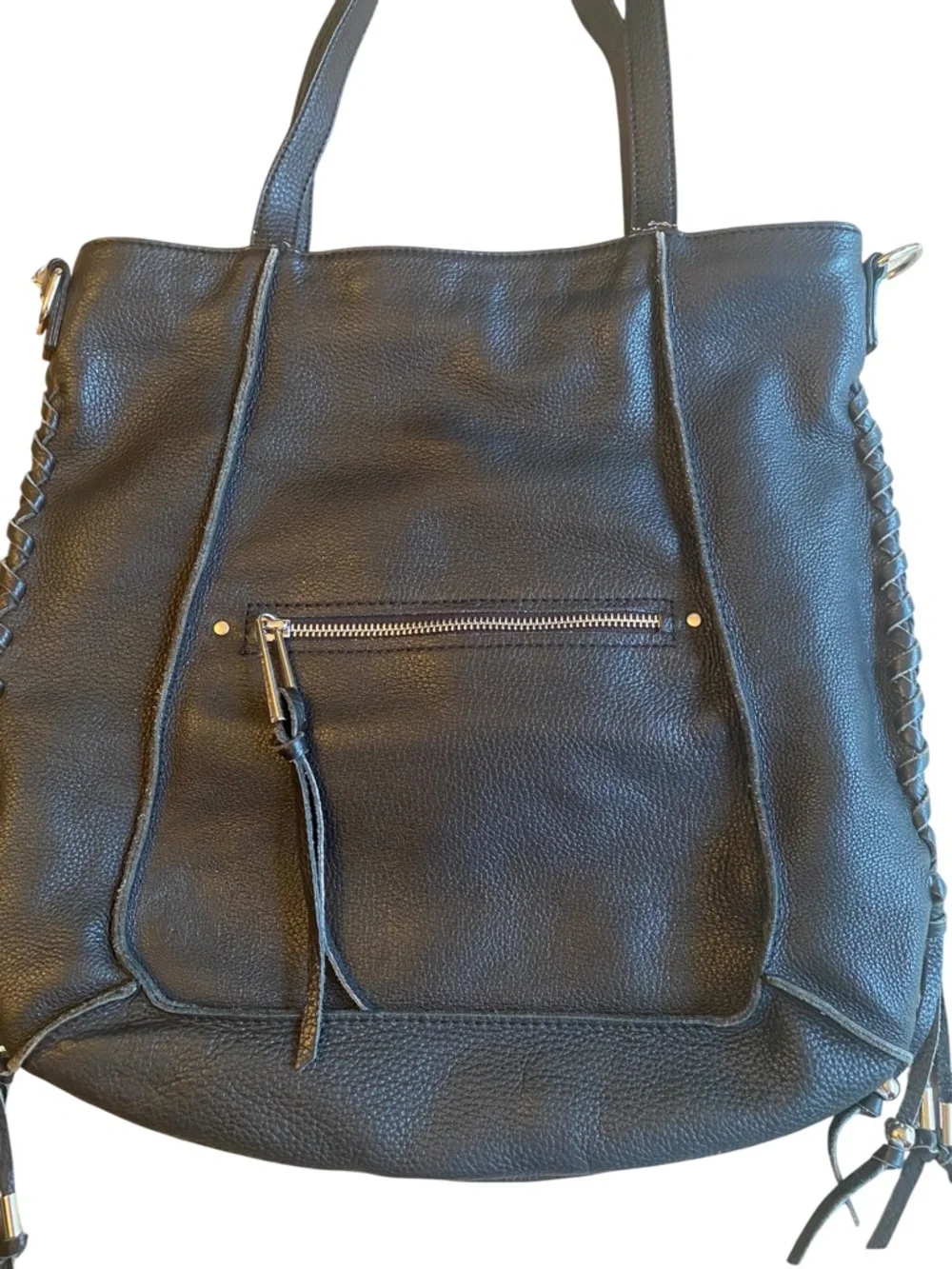 Sanctuary Black Leather Tote Hobo Bag with Braided Side Details
